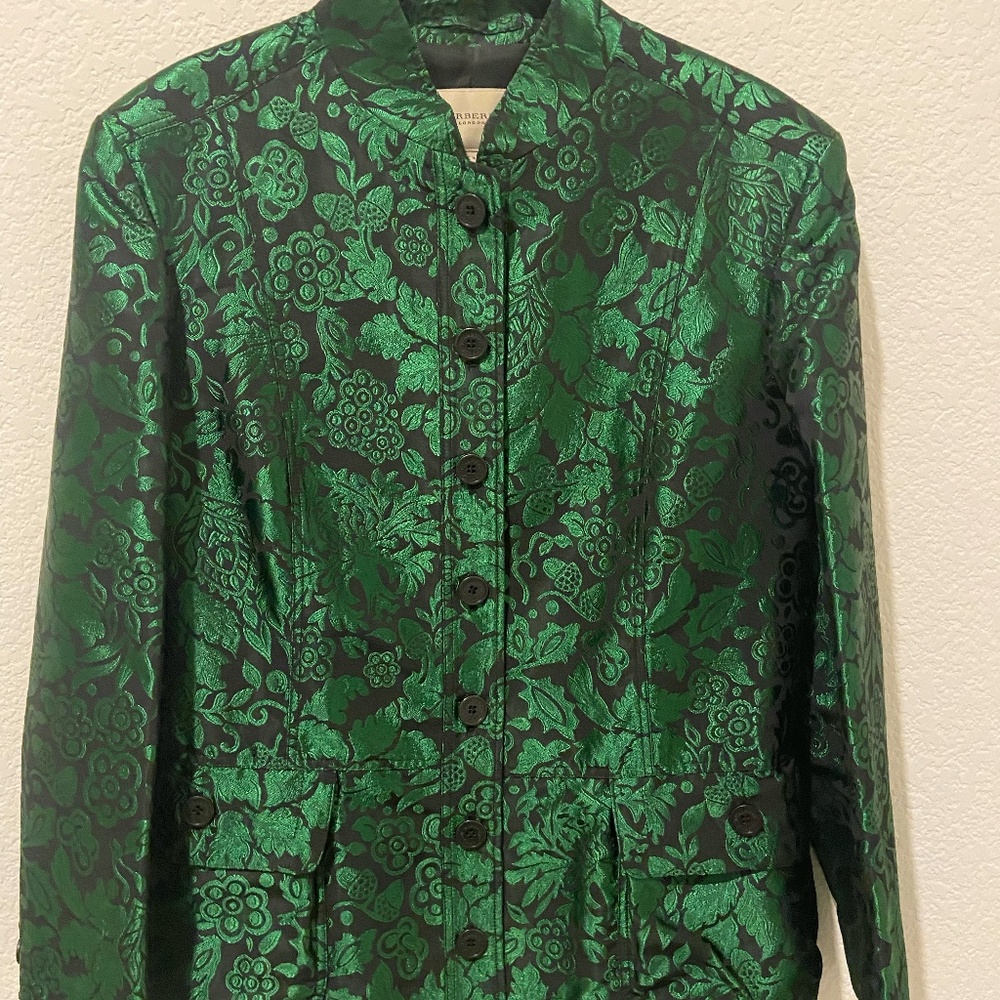 Burberry Green and Black Blazer with Intricate Pattern
